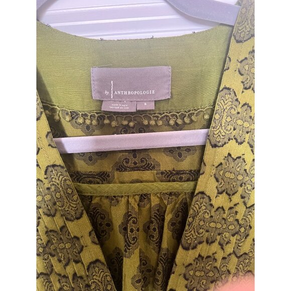 Anthropologie Sleeveless Wrap Top Green and Black Floral Pattern - Picture 3 of 5